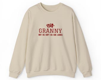 Oma-sweatshirt, botanisch geborduurde ronde hals voor oma, oma-cadeau, aankondiging van de nieuwe oma, crèmekleurig zandroze