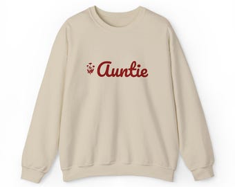 Auntie Sweatshirt, Floral Embroidered Aunt Crewneck, Wildflower Aunt Gift, New Auntie Announcement, Cream Sand Blush Sweater