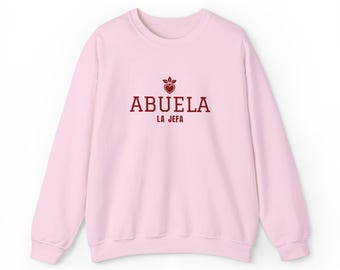 Abuela-sweatshirt, geborduurde Spaanse oma-trui, Abuela-cadeau, aankondiging van een nieuwe oma, crèmekleurig zandroze