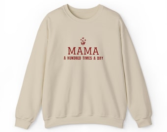 Mama-sweatshirt, geborduurde ronde hals met mama-opdruk, mama-cadeau, cadeau voor een nieuwe moeder, Moederdag-sweatshirt, crèmekleurige trui met zandkleurige blush-tinten