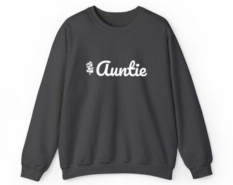 Auntie Sweatshirt, Botanical Embroidered Aunt Crewneck, Minimalist Aunt Gift, Aunt Birthday Sweater, Black Navy Charcoal