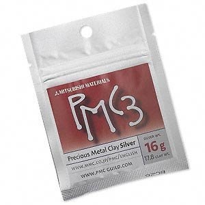 May include: A silver packet of Precious Metal Clay (PMC3) with a weight of 16 grams. The packet is labeled with the company's website address and the text "PMC3 Precious Metal Clay Silver".