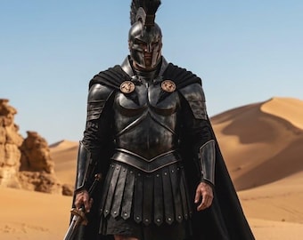 Set di armatura da oplita greco in acciaio fatto a mano / Cresta in crine di cavallo, corazza in cuoio (Cosplay, LARP)