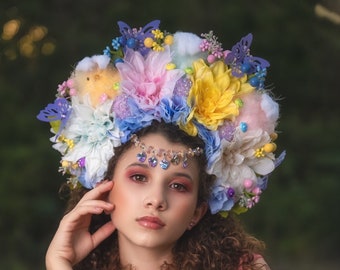 Easter Bunny Crown, Spring Flower Crown, Floral Crown, Easter Egg Crown, Fairy Crown, Floral Headpiece, Statement Headpiece, Pastel Crown