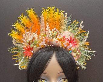 Orange Mermaid Crown, Mermaid Headband, Mermaid Headdress, Shell Crown, Mermaid Costume, Seashell Tiara, Sea Witch Crown, Mermaid Cosplay