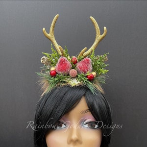 Gold Glitter Holiday Deer Horn Headband: Festive Christmas Antlers
