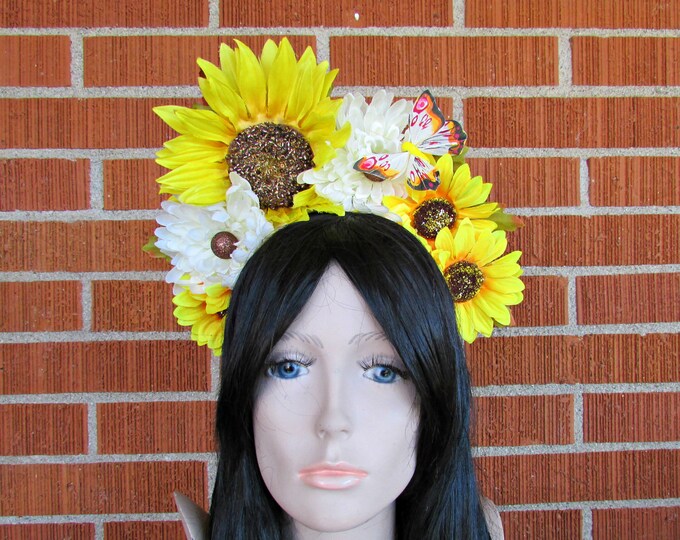 Sunflower Crown Floral Crown Flower Crown Headband Flower Etsy