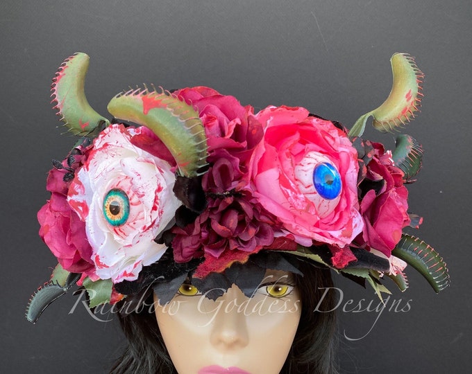 Venus Fly Trap Headdress, Venus Fly Trap Headband, Halloween, Carnivorous Flower Crown, Audrey II, Maning Eating, Shop of Horror, Eyeballs