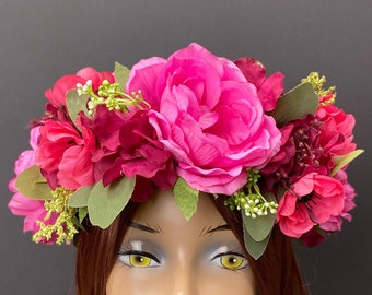 Pink Flower Crown, Fairy Crown, Floral Crown, Pink Headdress, Flower Headdress, Rose Crown, Fairy Crown, Wedding, Valentine Crown