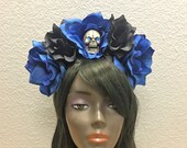 Flower Crown, Rose Skull Crown, Veiled Headband, Flower Head Wreath, Floral Headpiece, Floral Crown, Day of the Dead Flower Crown, Halloween