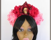 Pink Day of the Dead Headpiece, Rose Skull Crown, Flower Crown Headband, Flower Crown, Floral Headpiece, Floral Crown, Dia De los Muertos