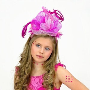 Valentines Pink Feather Kentucky Derby Headband Fascinator, Tea Party Church Hat, Flapper Roaring 20s Headpiece, Cocktail Wedding Hatinator