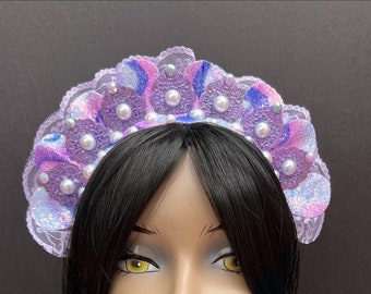Lavender Mermaid Tiara: Glittery Pearl Sea Goddess Crown