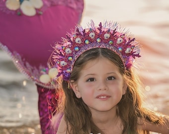 Fuchsia Mermaid Filigree Tiara, Pink Iridescent Sea Goddess Headpiece, Magenta Siren Mermaid Festival Headdress, Sparkly Rave EDC Crown