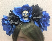 Flower Crown, Rose Skull Crown, Veiled Headband, Flower Head Wreath, Floral Headpiece, Floral Crown, Day of the Dead Flower Crown, Halloween