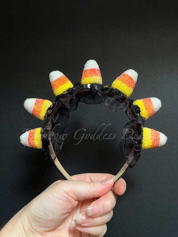 Candy Corn Headband, Black Lace Halloween Accessory, Faux Sugar Dusted