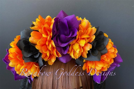 Halloween Flower Crown, Rose Crown, Veiled Headband, Floral Headpiece, Floral Crown, Day of the Dead Flower Crown, Frida Kahlo, Catrina