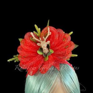 Christmas Deer Headband: Red Bow Holiday Headpiece