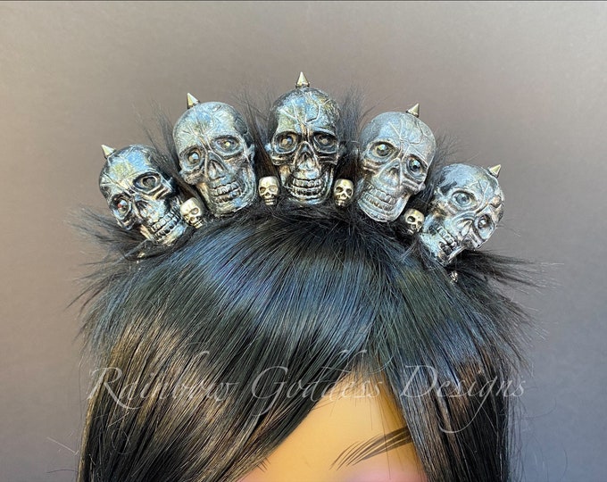 Black Skull Crown, Skull Headband, Skeleton Headdress, Day of the Dead Headpiece, Día de los Muertos Headband, Gothic, Halloween, Rockabilly