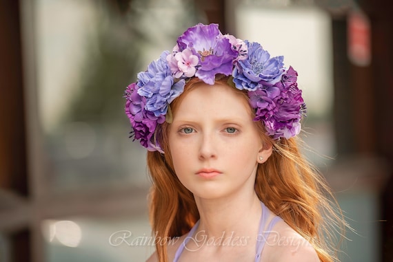 Purple Flower Crown, Floral Crown, Fairy Crown, Floral Headpiece, Flower Girl Headpiece, Festival Crown, Wedding Crown, Bridesmaid Crown
