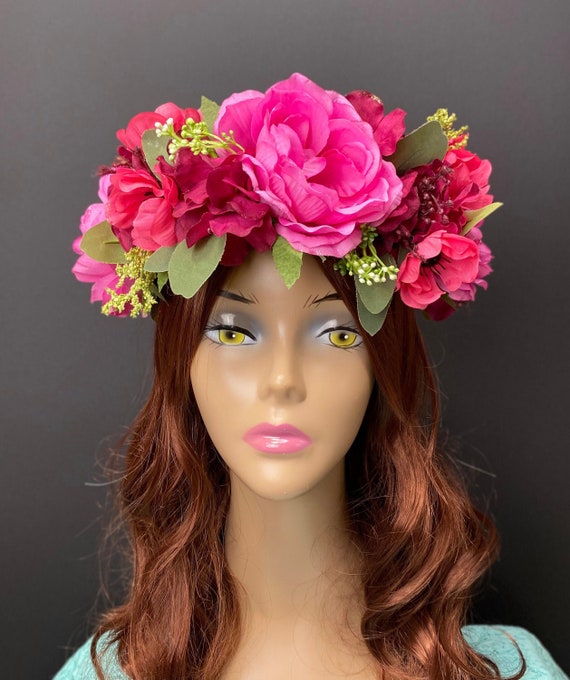 Pink Flower Crown, Fairy Crown, Floral Crown, Pink Headdress, Flower Headdress, Rose Crown, Fairy Crown, Wedding, Valentine Crown