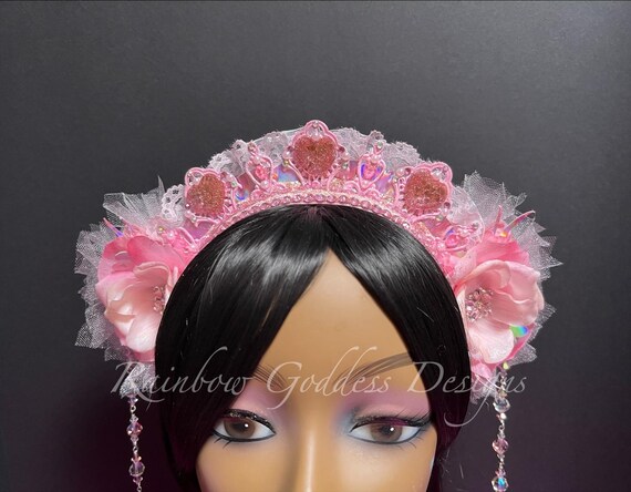 Pink Valentine Heart Crown, Sweetheart Glitter Tiara, Queen of Hearts Headdress, Valentine's Day Headpiece, Pink Princess Heart Tiara