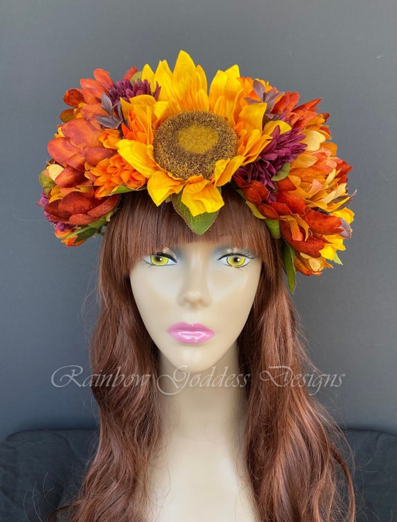 Fall Sunflower Crown, Autumn Flower Crown, Sunflower Crown, Floral Headpiece, Floral Headband, Wedding Crown, Fairy Wreath, Harvest Crown