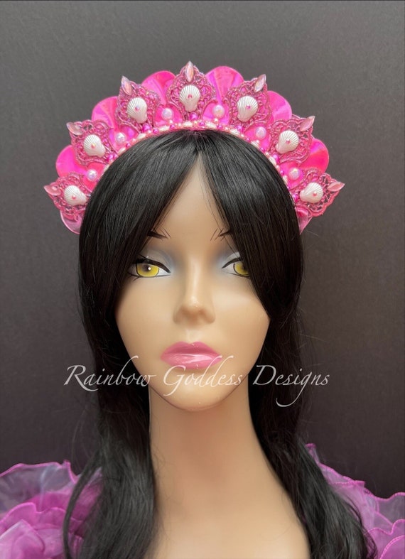 Barbie Pink Mermaid Filigree Tiara, Pink Mermaid Crown, Holographic Pearl Headpiece, Little Mermaid Festival Headdress, Valentines Crown
