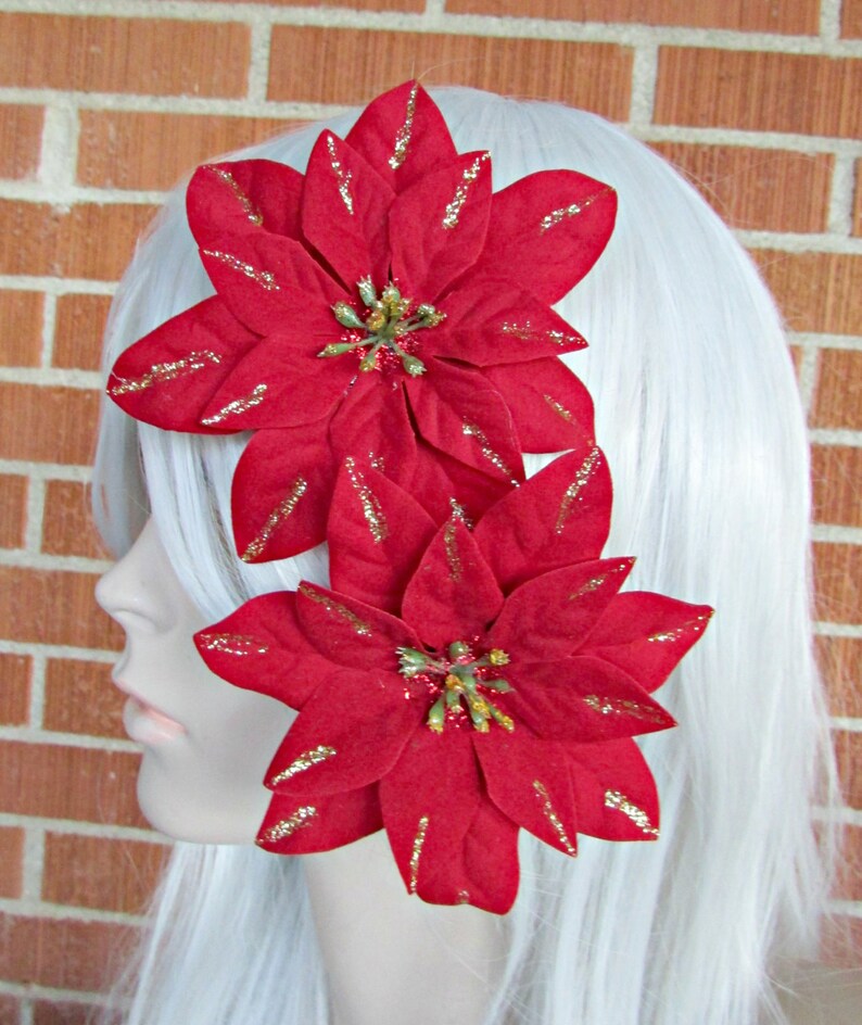Christmas Hair Clip Holiday Hair Clip Poinsettia Clip Etsy