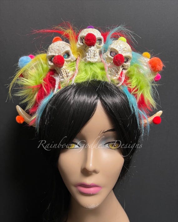 Killer Klowns Horn Crown, Scary Clown Headband, Creepy Halloween Headpiece, Ram Tiara, Horror Movie Crown, Twisted Circus Horned Headdress