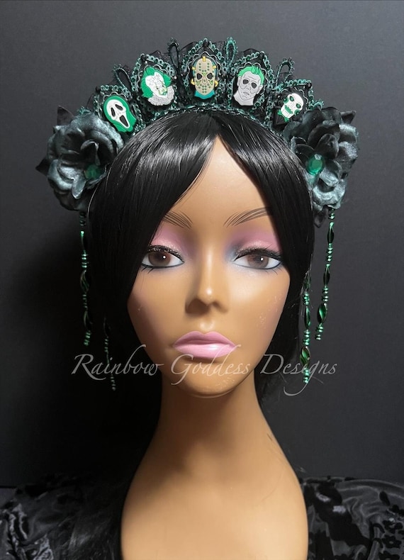 Green & Black Horror Movie Killer Crown, Scary Movie Tiara, Green Scream Queen Crown, Villain Headband, Halloween Headpiece, Gothic Tiara