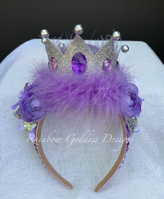 Silver & Purple Crown, Fairy Princess Tiara, Metal Jeweled Crown, Fairy Queen Headpiece, Silver Birthday Crown Headband, Fairytale Crown