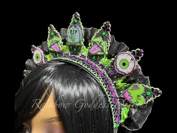 Neon Zombie Crown: Blacklight Rave Headband, Gothic  display picture 1
