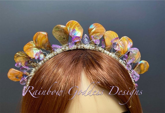 Amber Mermaid Crown, Mother of Pearl Crown, Bridal Tiara, Wedding Crown, Festival Headpiece, Bridal Crown, Mermaid Headband, Mermaid Tiara