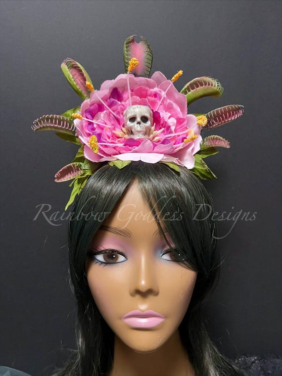 Elden Ring Miranda Flowers Inspired Headpiece, Pink Skull & Venus Flytrap Crown, Fantasy Cosplay