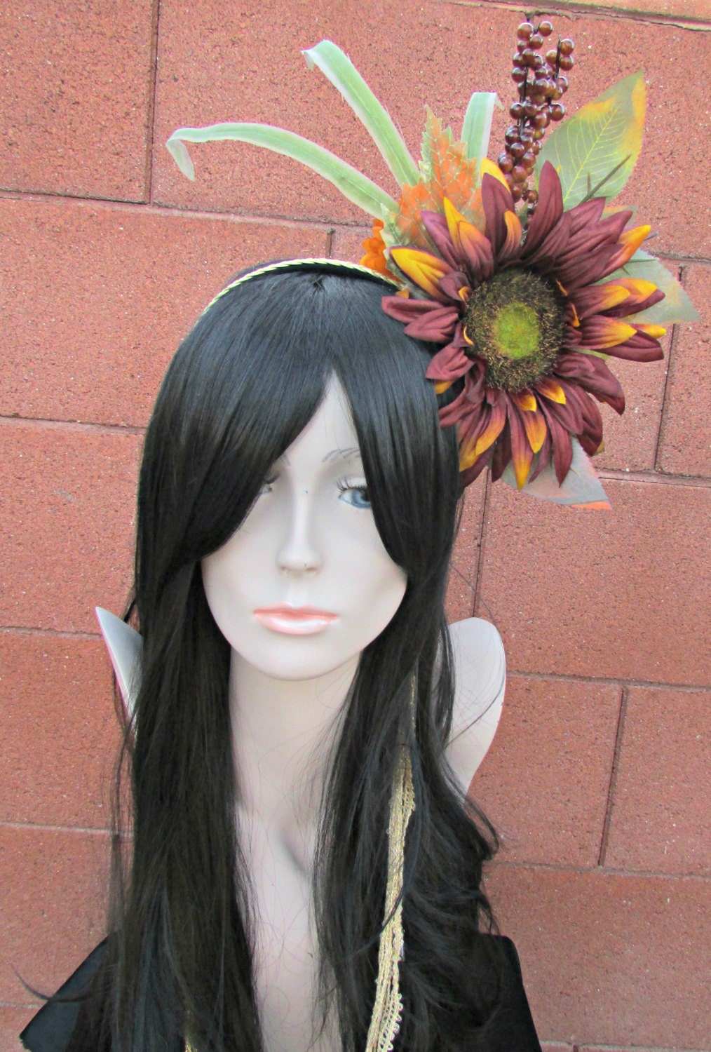 Fall Sunflower Headdress, Asymmetrical Headdress, Sunflower Headband