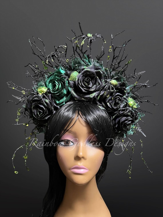Black Rose Spider Crown: Gothic Witch Headband