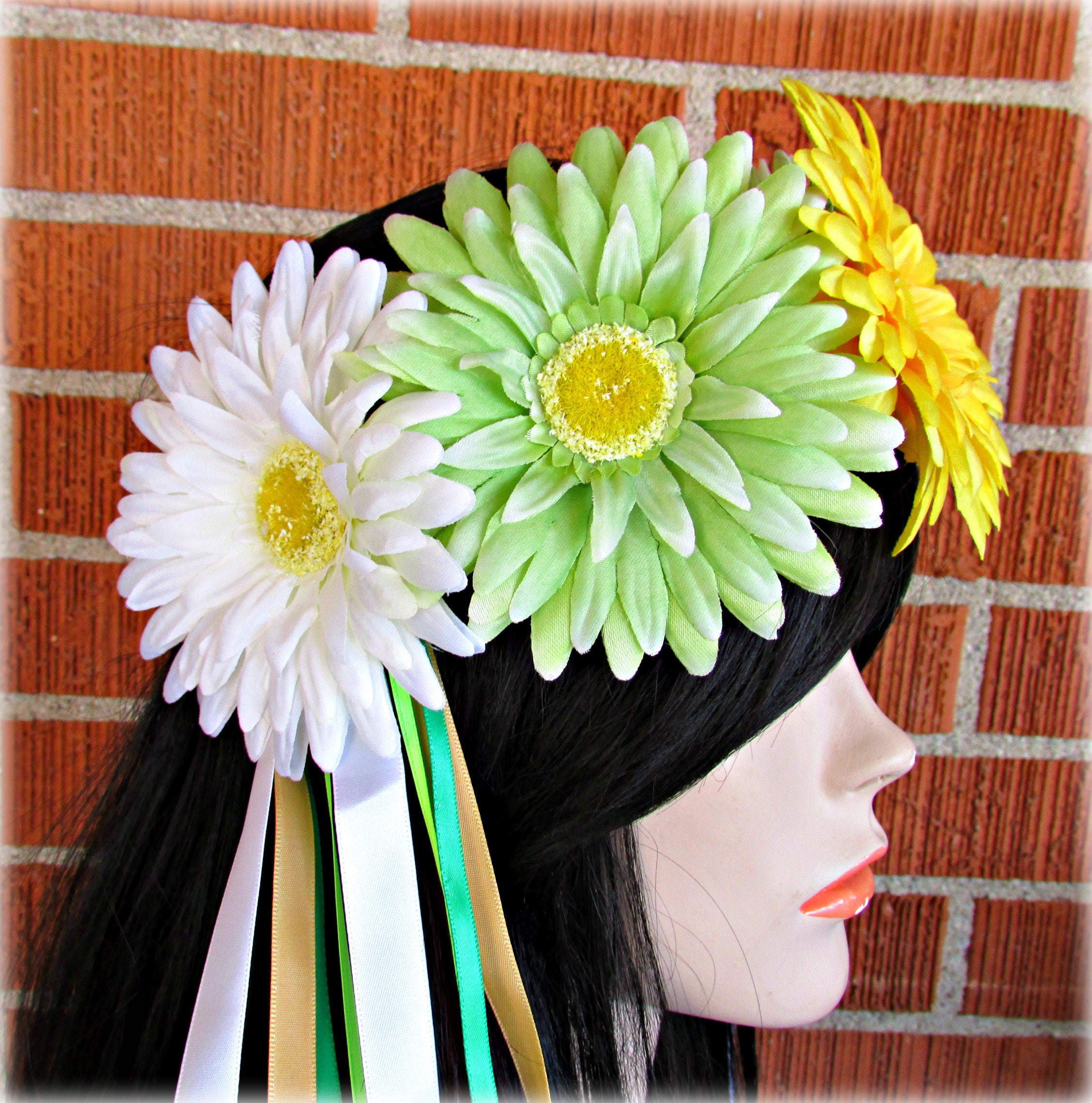 Yellow Green and White Flower Crown Floral Crown Flower Etsy