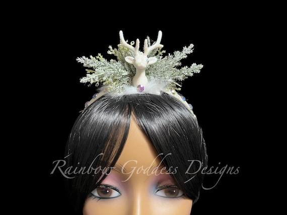 Festive Christmas Deer Headband, Winter Fairy Deer Headpiece, Holiday Headband, Holiday Photo Prop, Ugly Christmas Sweater Party Accessory,