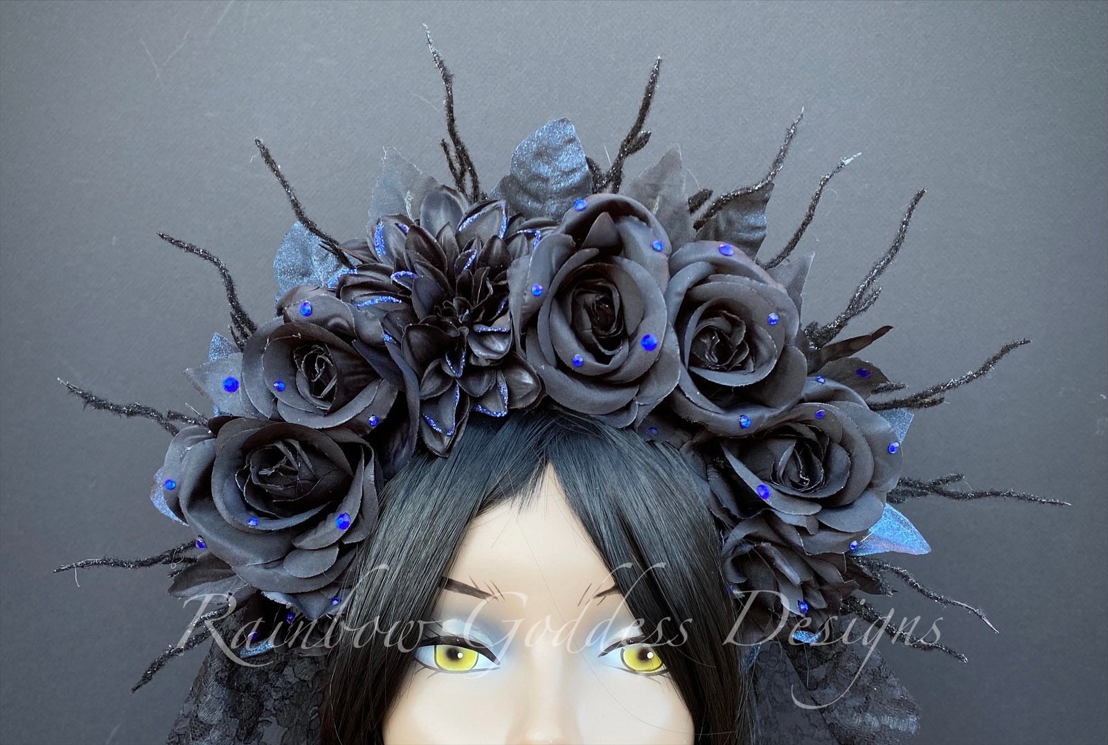 Dark blue flower crown deals