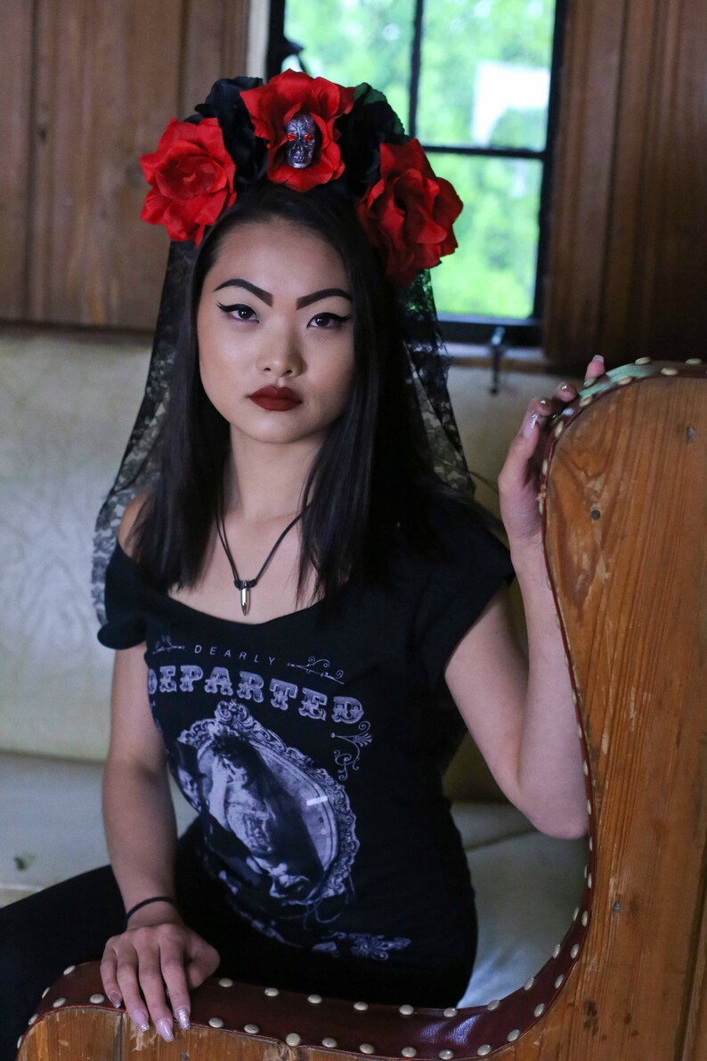 Day of the Dead Flower Crown Flower Head Wreath Floral Headpiece Veiled Headband Rose Skull Crown Floral Crown Flower Crown Halloween