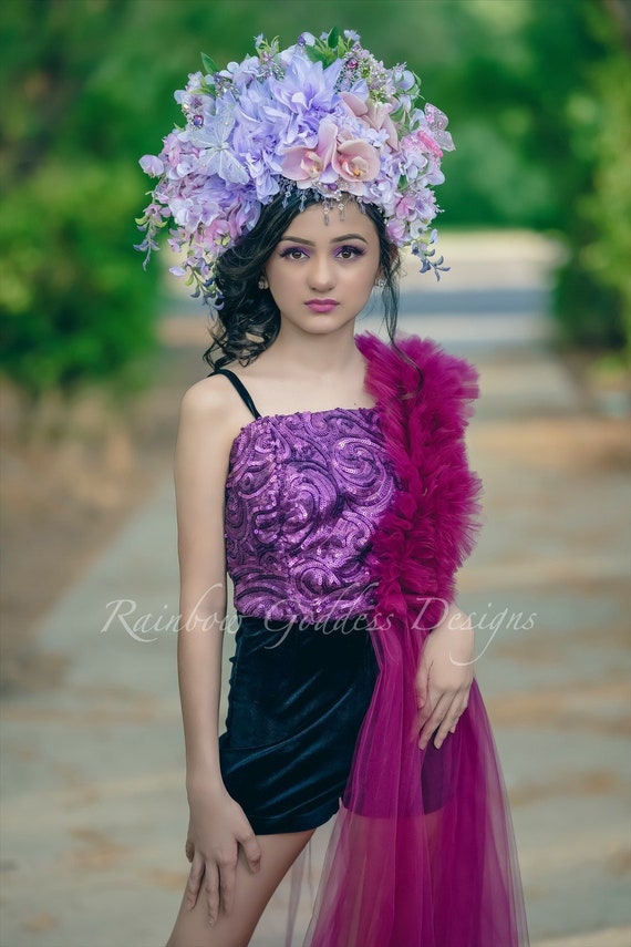 Lavender Flower Headdress, Purple Fairy Crown, Pink Flower Headband, Goddess Floral Crown, Wedding Headpiece, Festival Crown