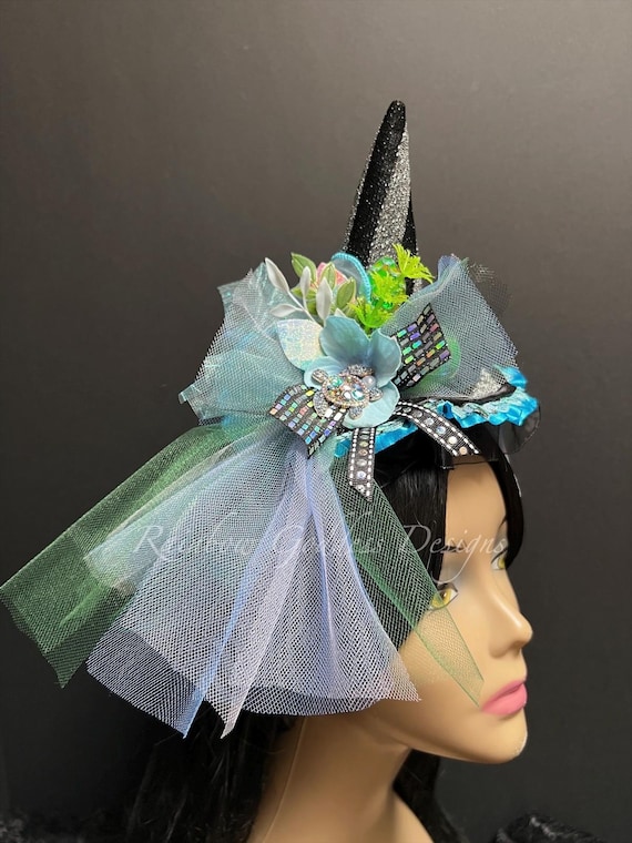 Mini Sea Witch Hat Headband – Ocean Gothic Mermaid Hat with Turtle Crystal & Tulle