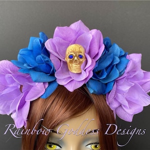 Purple and Blue Flower Crown, Floral Headpiece, Rose Headband, Flower Crown Headband, Flower Headband, Day of the Dead, Halloween Headband