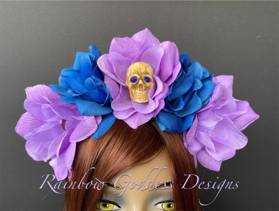 Purple and Blue Flower Crown, Floral Headpiece, Rose Headband, Flower Crown Headband, Flower Headband, Day of the Dead, Halloween Headband