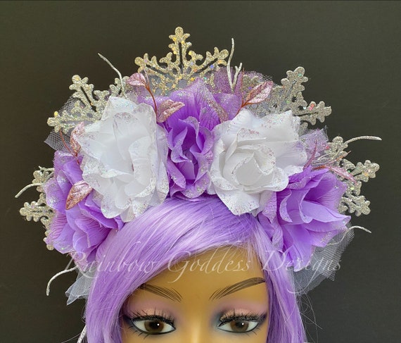 Purple & White Snowflake Headdress, Christmas Headpiece, Christmas Headband, Holiday Headdress, Holiday Crown, Christmas Flower Crown