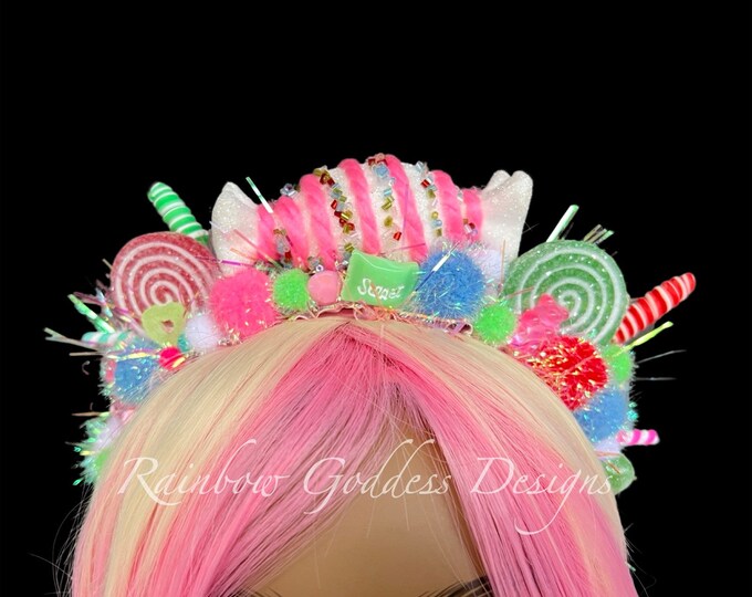 Candy Land Fairy Headband, Sweet Tooth Holiday Headpiece, Birthday Party Candy Crown, Holiday Photo Prop, Christmas Candy Tiara