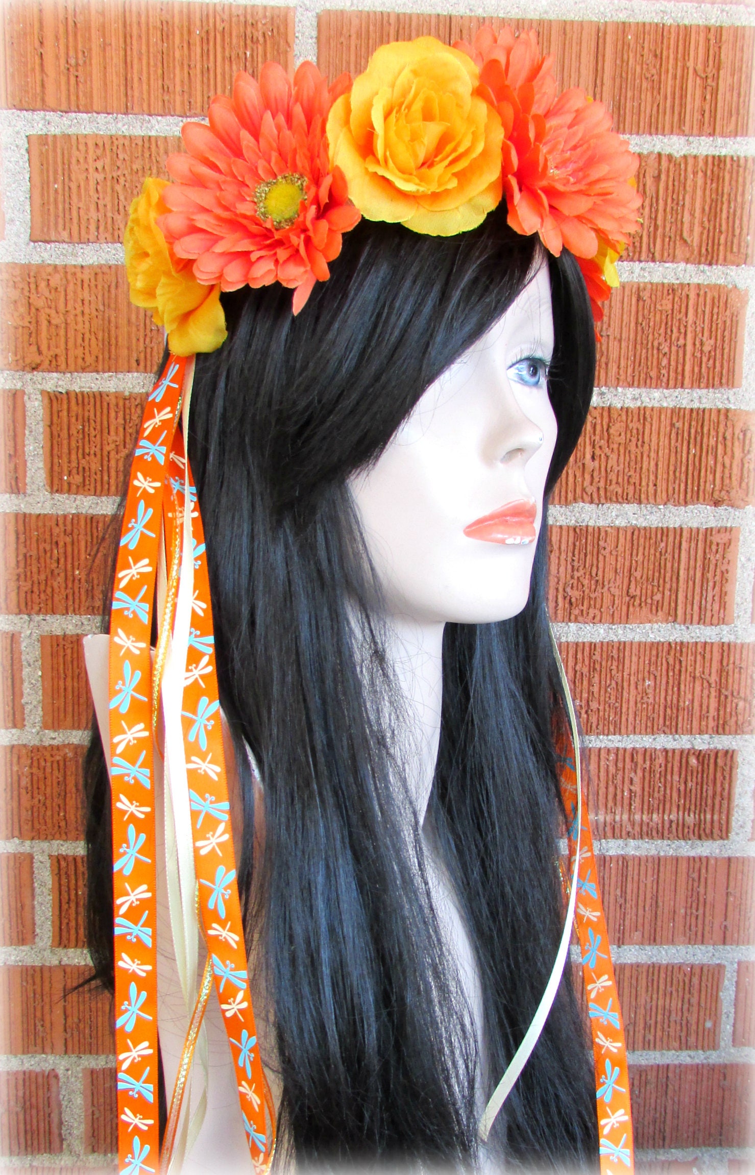 Orange and Yellow Flower Crown, Floral Crown, Flower Halo, Flower Headband, Floral Headband