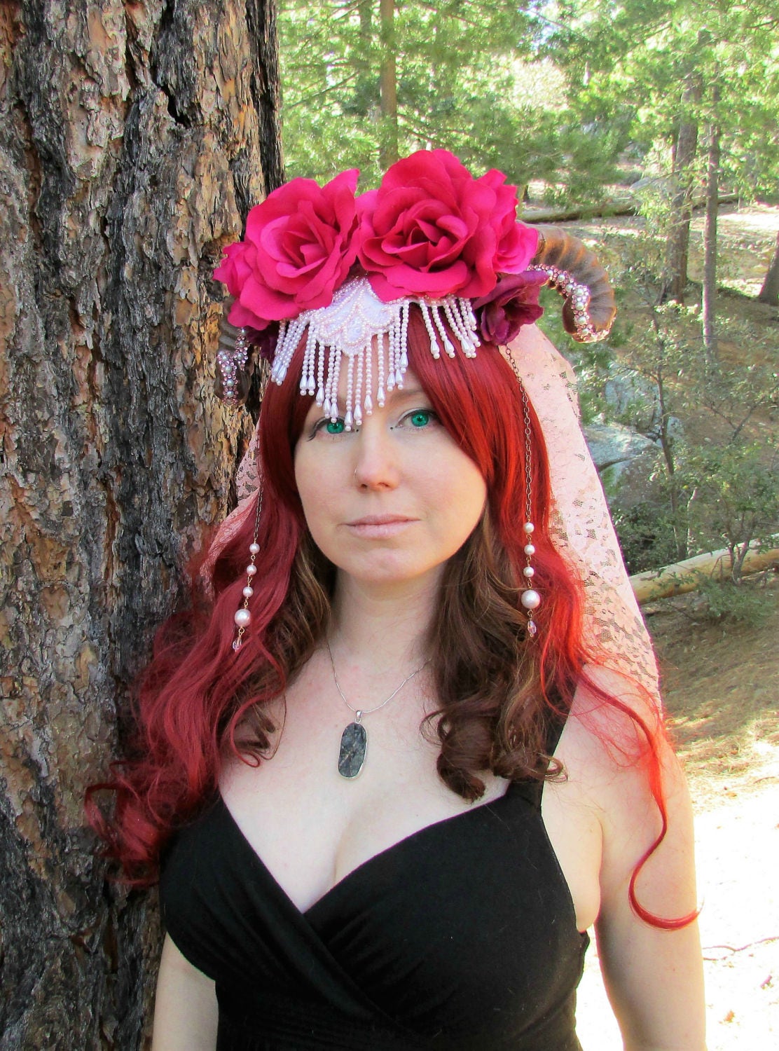 thumbnail image 2 of Gothic Halloween Cosplay Hair Accessory With Realistic Horn 2 of 9
