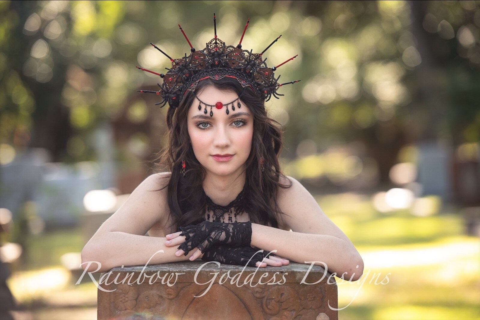 Black headband with veil, Black Headpiece with spider and ve